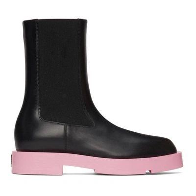 Shop Givenchy Black & Pink Squared Chelsea Boots In 001 Black