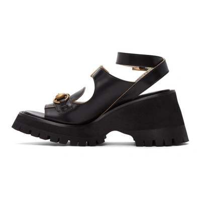 Shop Gucci Black Horsebit Platform Sandals In 1000 Black