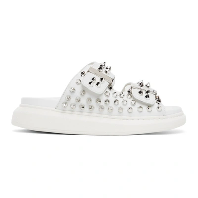 Shop Alexander Mcqueen White Studded Double Strap Sandals In 9285 Wht/sil