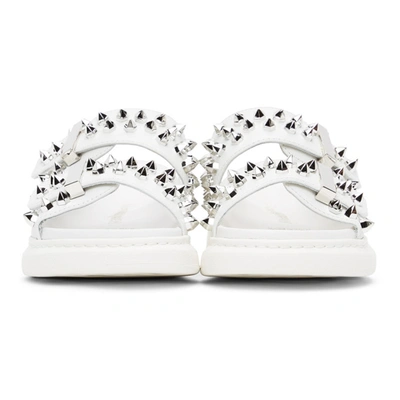 Shop Alexander Mcqueen White Studded Double Strap Sandals In 9285 Wht/sil