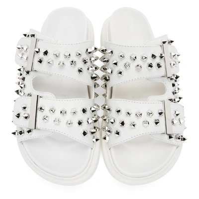 Shop Alexander Mcqueen White Studded Double Strap Sandals In 9285 Wht/sil