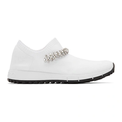 Shop Jimmy Choo White Crystal Verona Sneakers In White/crystal