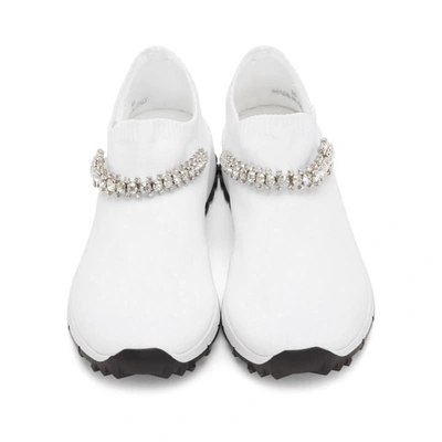 Shop Jimmy Choo White Crystal Verona Sneakers In White/crystal