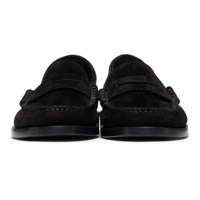 Shop Saint Laurent Black Suede 'le Loafer Monogram' Penny Slippers In 1000 Black