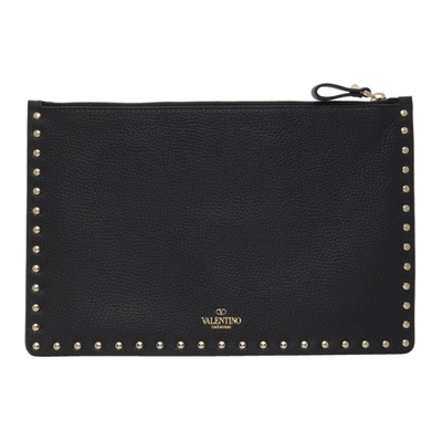 Shop Valentino Black Large Rockstud Flat Pouch In 0no Black