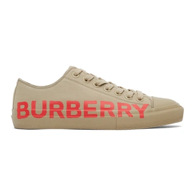 Shop Burberry Khaki Larkhall Sneakers In Honey