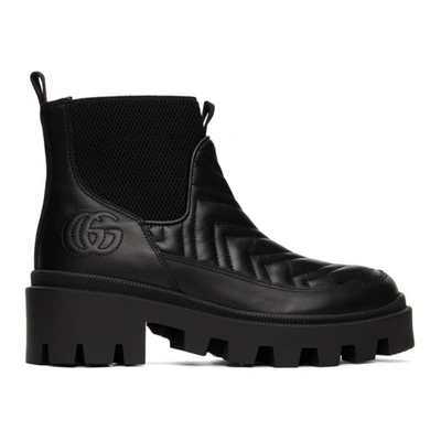 Shop Gucci Black Matelassé Chelsea Boots In 1000 Nero/nero/nero/