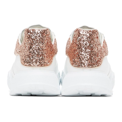 Shop Alexander Mcqueen White & Pink Glitter Court Sneakers In 9397 White/tea Rose