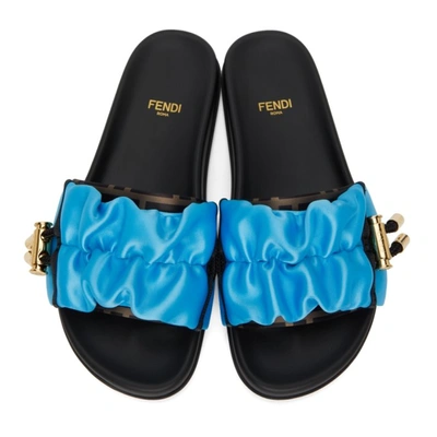 Shop Fendi Blue Ff Vertigo Pool Slides