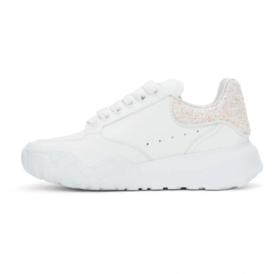 Shop Alexander Mcqueen White & Pink Glitter Court Sneakers In 9395 Ivory