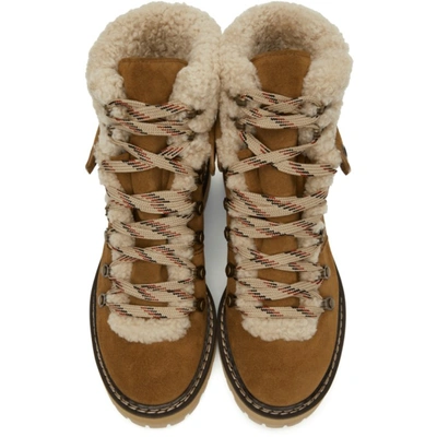 Shop See By Chloé Tan Shearling Eileen Ankle Boots In 221 Tan