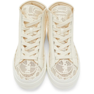 Shop Chloé Off-white Lace Lauren High-top Sneakers In 6j1 Mldbge