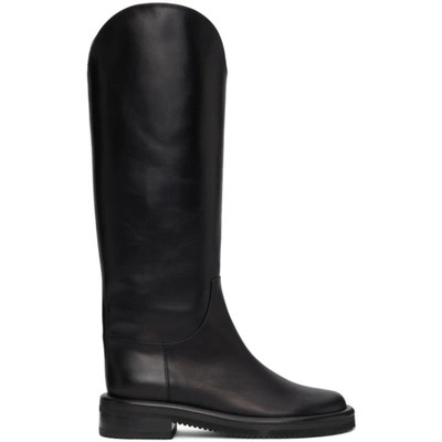 Shop Proenza Schouler Black Leather Pipe Riding Boots In 14030 Black