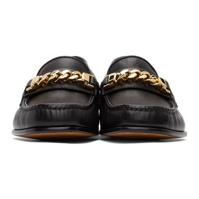 Shop Gucci Black Leather Sylvie Chain Loafers In 1000 Black