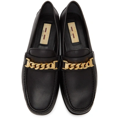 Shop Gucci Black Leather Sylvie Chain Loafers In 1000 Black