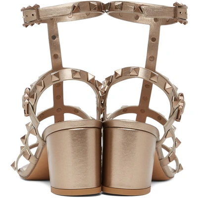Shop Valentino Gold  Garavani Rockstud Block Heeled Sandals In S69 Skin