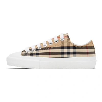 Shop Burberry Beige Logo Check Larkhall Sneakers In Archive Beige