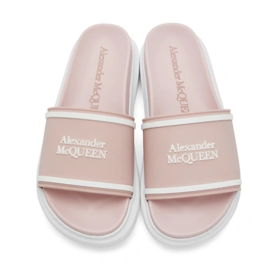 Shop Alexander Mcqueen Pink Rubber Logo Sandals In 6976 Rosquartz