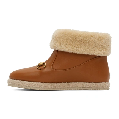 Shop Gucci Tan Leather & Merino Horsebit Boots In 2762 Caramel