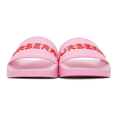 Shop Burberry Pink Furley Slides In Bubble Gum Pink