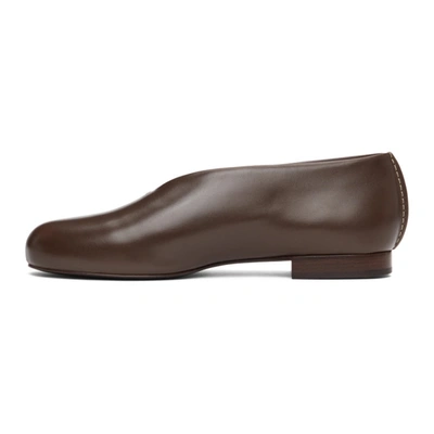 Shop Lemaire Brown Stitch Slippers In 468 Dark Earth