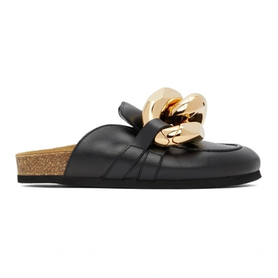 JW ANDERSON BLACK LEATHER CURB CHAIN LOAFERS 