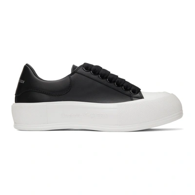 Shop Alexander Mcqueen Black & White Leather Deck Plimsoll Sneakers In 1070 Blk/blk/white