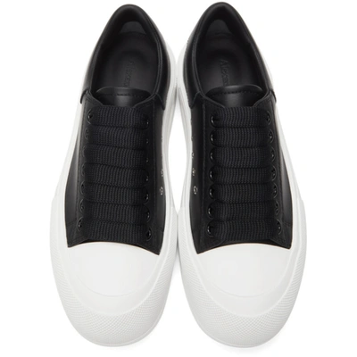 Shop Alexander Mcqueen Black & White Leather Deck Plimsoll Sneakers In 1070 Blk/blk/white