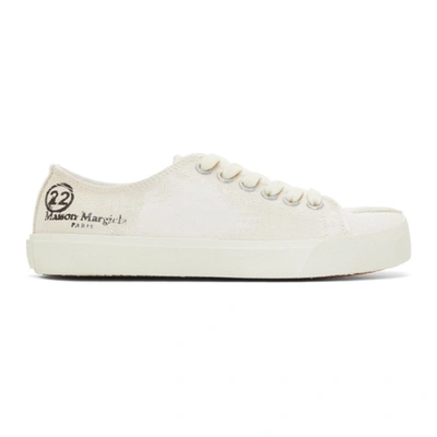 Shop Maison Margiela Off-white Linen Painted Tabi Sneakers In H8623 White Sand/wh