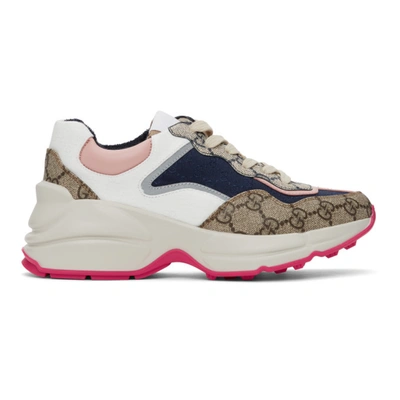 Shop Gucci Multicolor Gg Rhyton Sneakers In Blue/beige