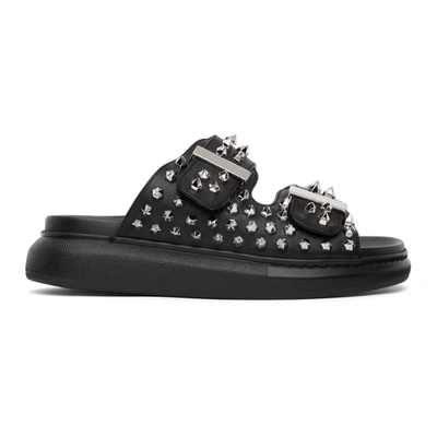 Shop Alexander Mcqueen Black Studded Double Strap Sandals In 1081 Blk/sil