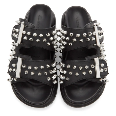 Shop Alexander Mcqueen Black Studded Double Strap Sandals In 1081 Blk/sil