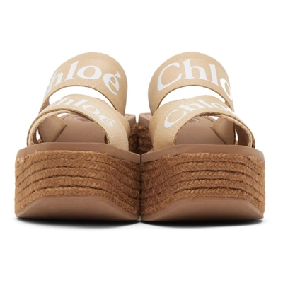 Shop Chloé Beige Woody Wedge Heeled Sandals In 275 Soft Ta