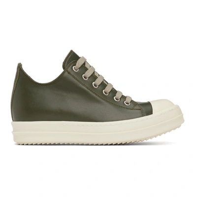 Rick Owens Green Grained Leather Low Sneakers In 15111 Green Milk