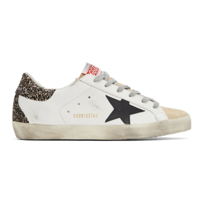 Shop Golden Goose White & Gold Glitter Super-star Sneakers