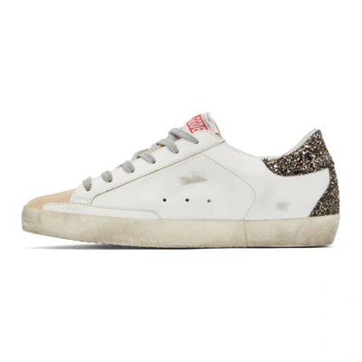 Shop Golden Goose White & Gold Glitter Super-star Sneakers