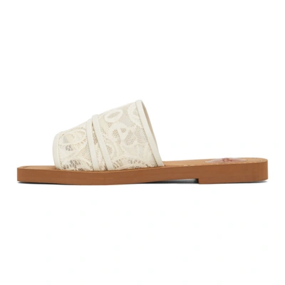 Shop Chloé Off-white Lace Woody Flat Mules In 6j1 Mild Beige