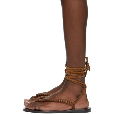 Shop Saint Laurent Brown Beaded Wraparound Gia Flat Sandals In 2330 Brown