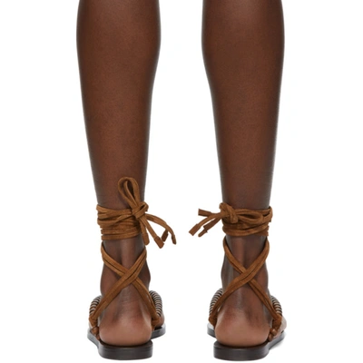 Shop Saint Laurent Brown Beaded Wraparound Gia Flat Sandals In 2330 Brown