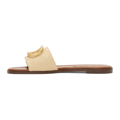 Shop Valentino Beige Raffia Chevron Vlogo Slides In 0ne Natural