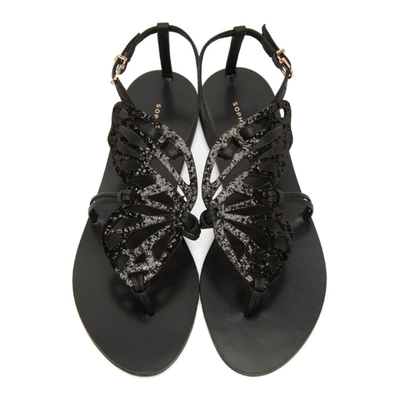 Shop Sophia Webster Black Butterfly Flat Sandals In Blkgltr