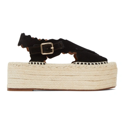 Shop Chloé Black Suede Lauren Espadrilles Platform Sandals In 001 Black