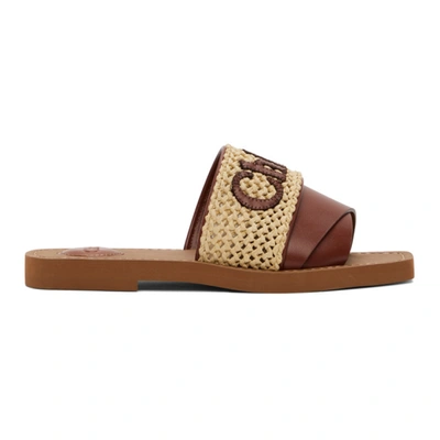 Chlo Woody Sandals In Leather And Woven Raffia In Brown ModeSens