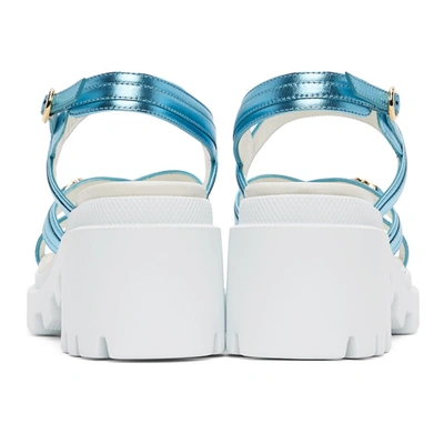 Shop Gucci Blue Metallic Lug Sole Heeled Sandals In 4801 Blue