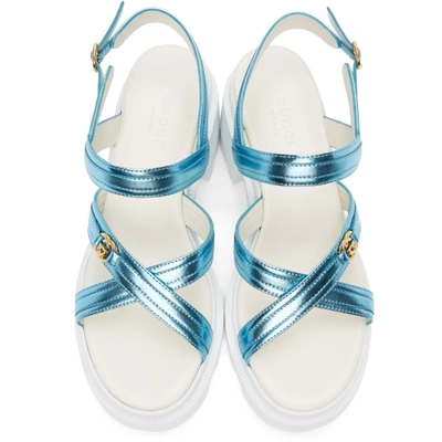 Shop Gucci Blue Metallic Lug Sole Heeled Sandals In 4801 Blue