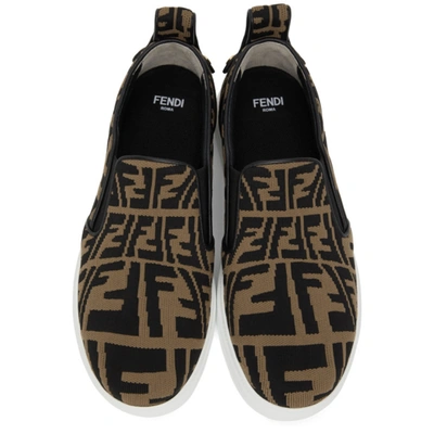 Shop Fendi Brown 'ff' Slip-on Sneakers In F0r7v Tab
