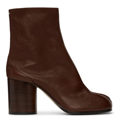 Shop Maison Margiela Brown Vintage Mid Heel Tabi Boots In T2148 Major Brown