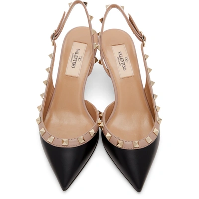 Shop Valentino Black & Pink  Garavani Rockstud Slingback Pumps In N91 Black/poudre