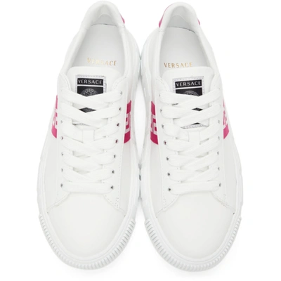 Shop Versace White Leather Greca Sneakers In 2w090 Blanc