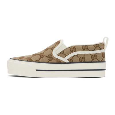 Men's Gucci Tennis 1977 slip-on sneaker in beige and ebony GG canvas